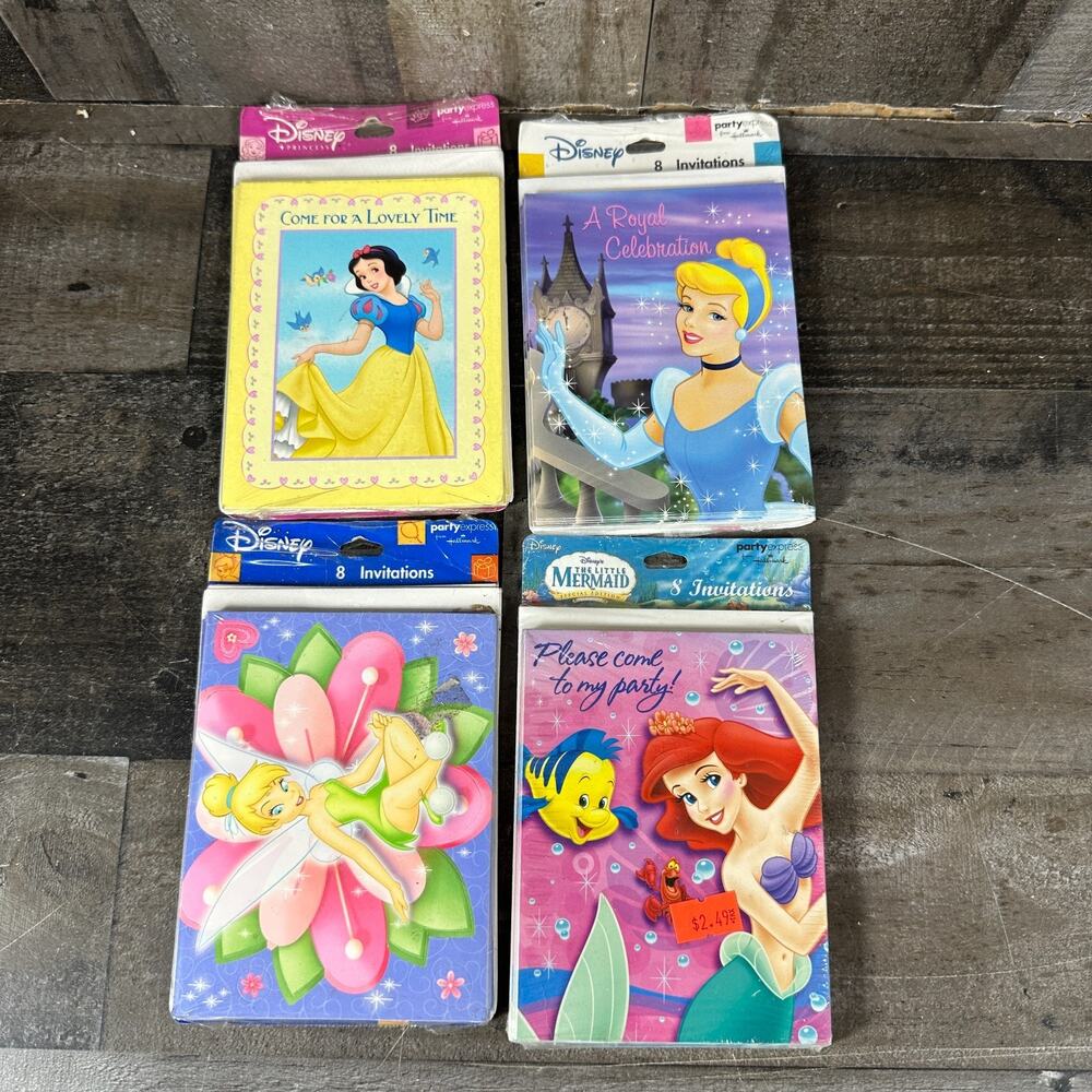 Vtg Disney Little Mermaid Tinkerbell Snow White Cinderella Invitations Lot